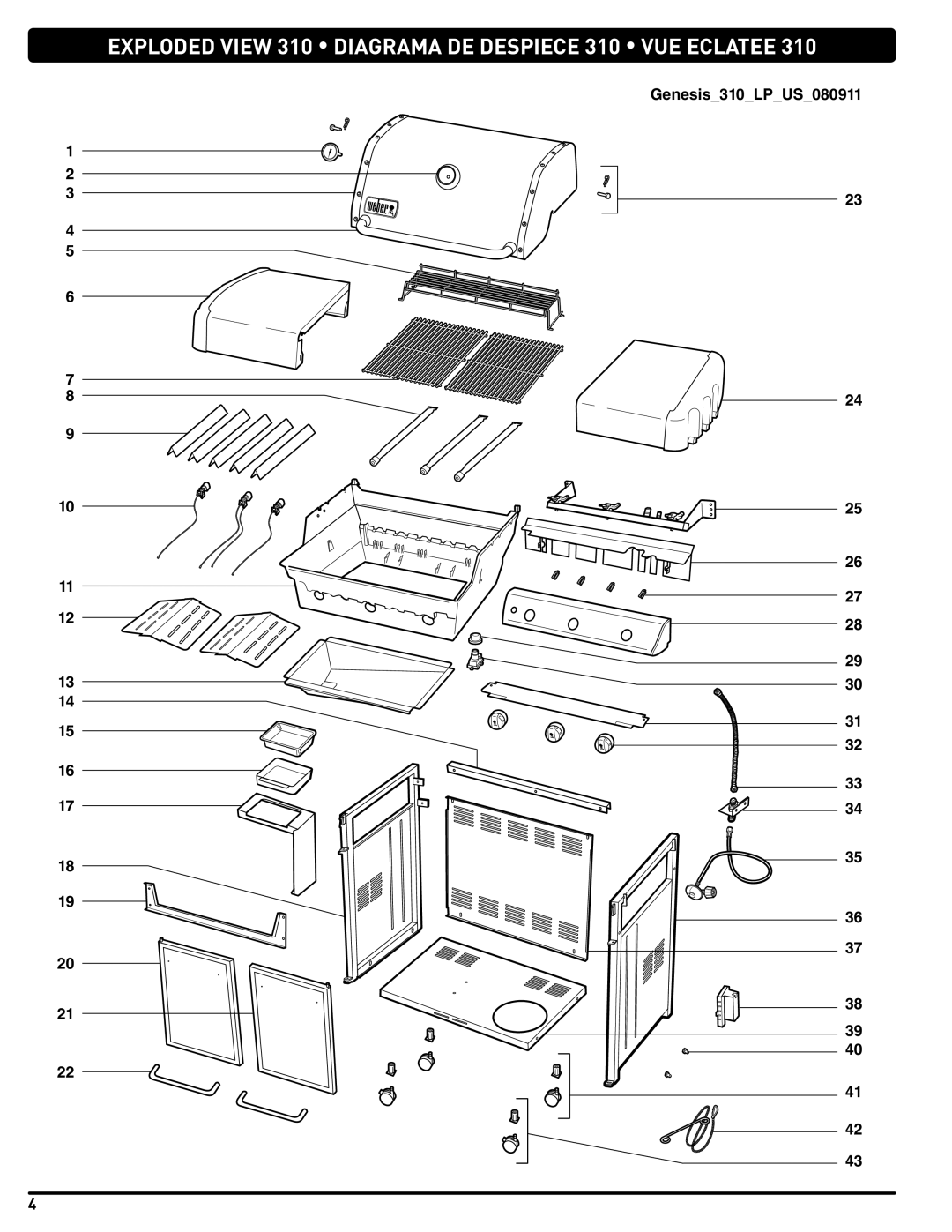 Weber 54381 manual EXPLODEDv View 310 Diagrama DE Despiece 310 VUE Eclatee 