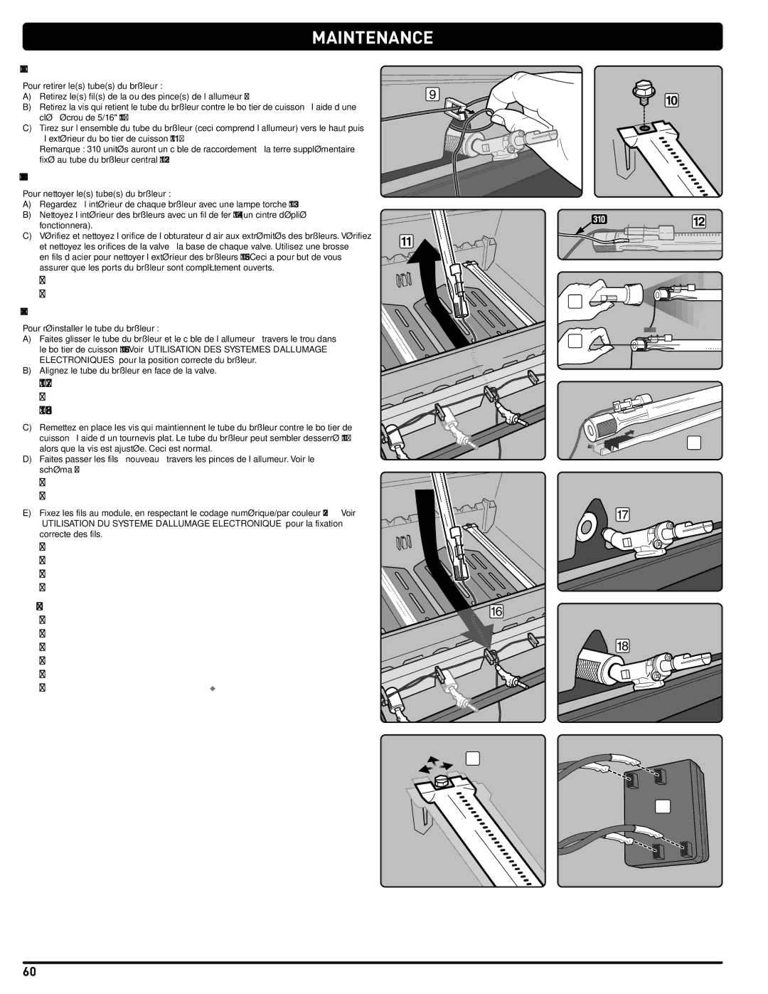 Weber 54381 manual Retrait du Tube du Brûleur, Nettoyage du Tube du Brûleur, Réinstallation du Tube du Brûleur 