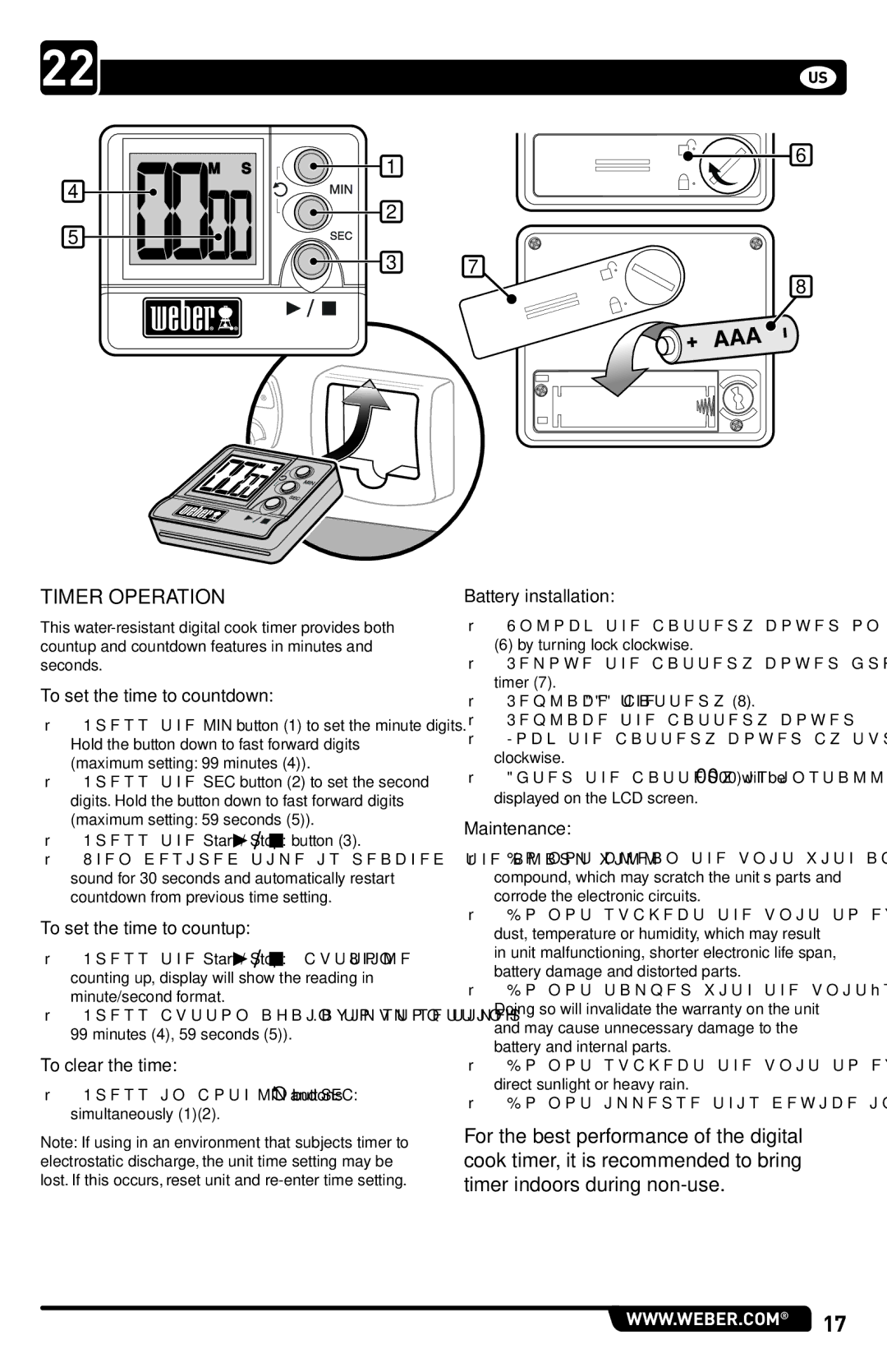 Weber 54784 manual Timer Operation, To set the time to countdown 