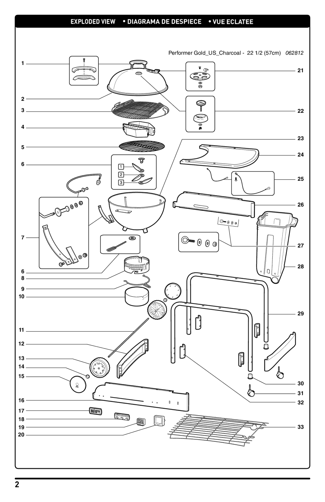 Weber 54784 manual Exploded View Diagrama de despiece VUE Eclatee 