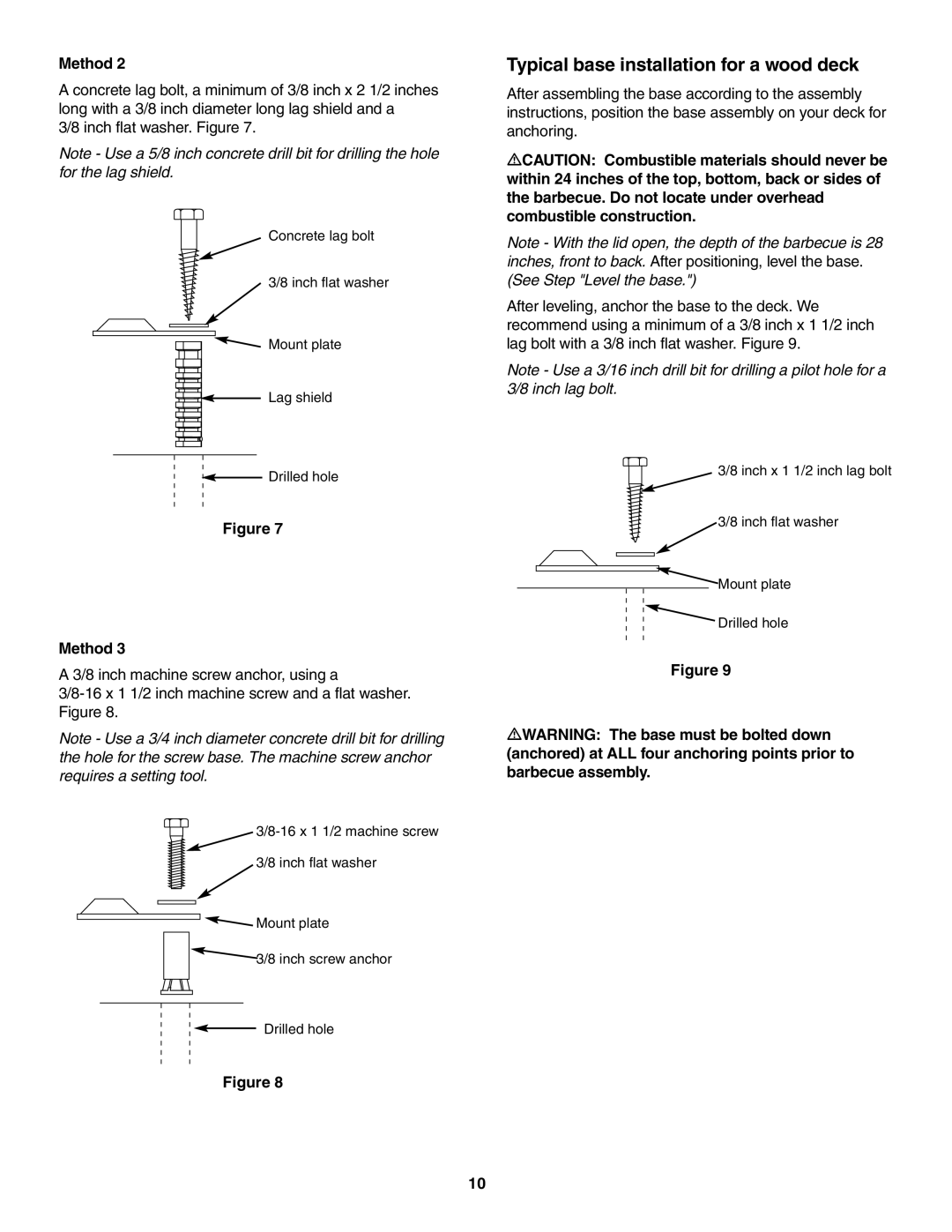 Weber 5500 owner manual Typical base installation for a wood deck 