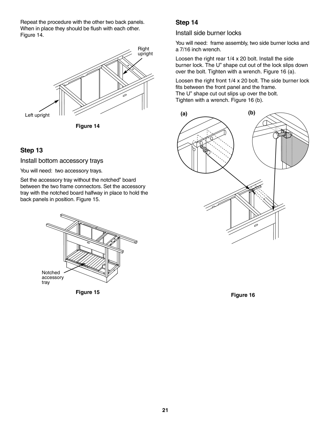 Weber 5500 owner manual Install bottom accessory trays, Install side burner locks 