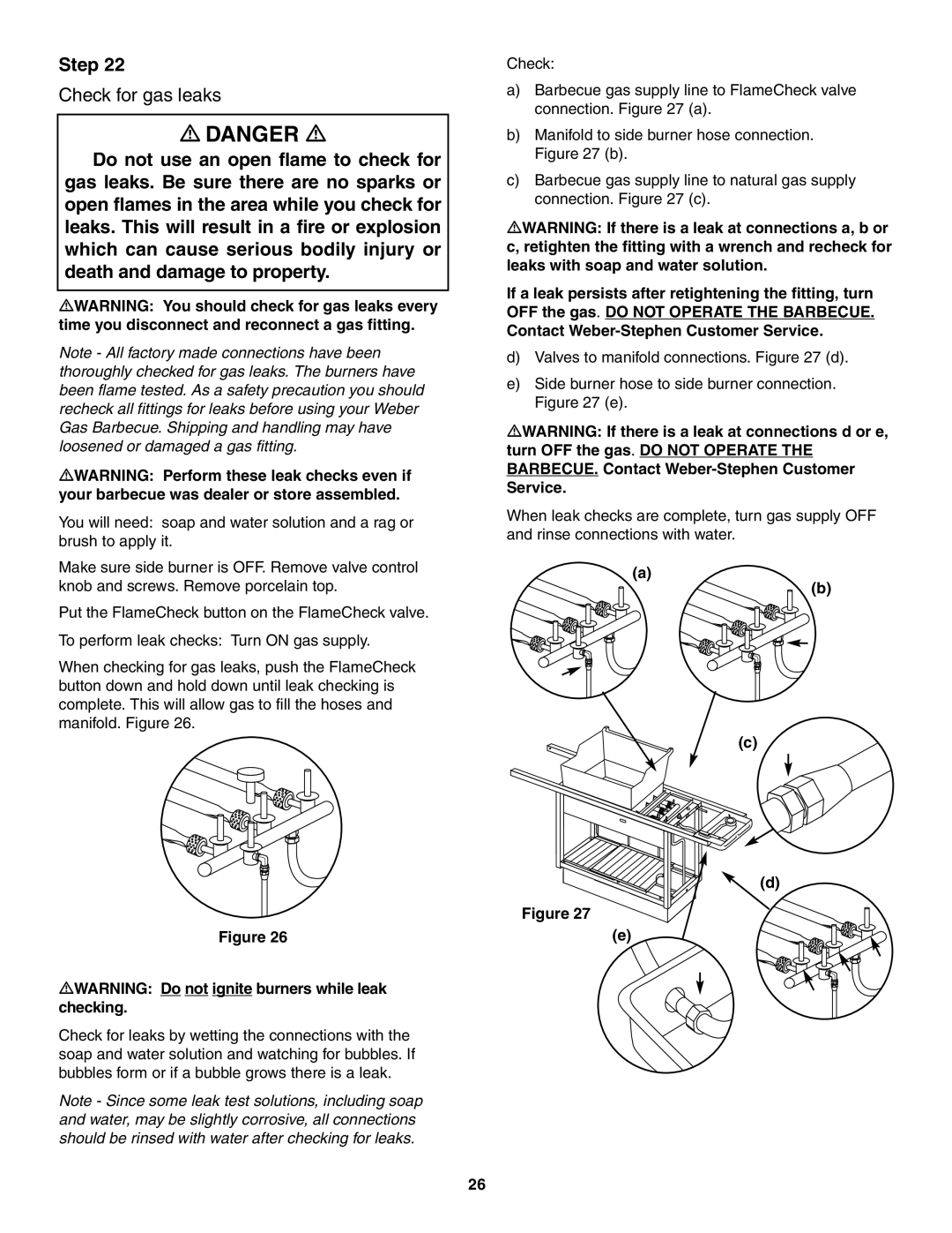 Weber 5500 owner manual Check for gas leaks, BARBECUE. Contact Weber-Stephen Customer Service 