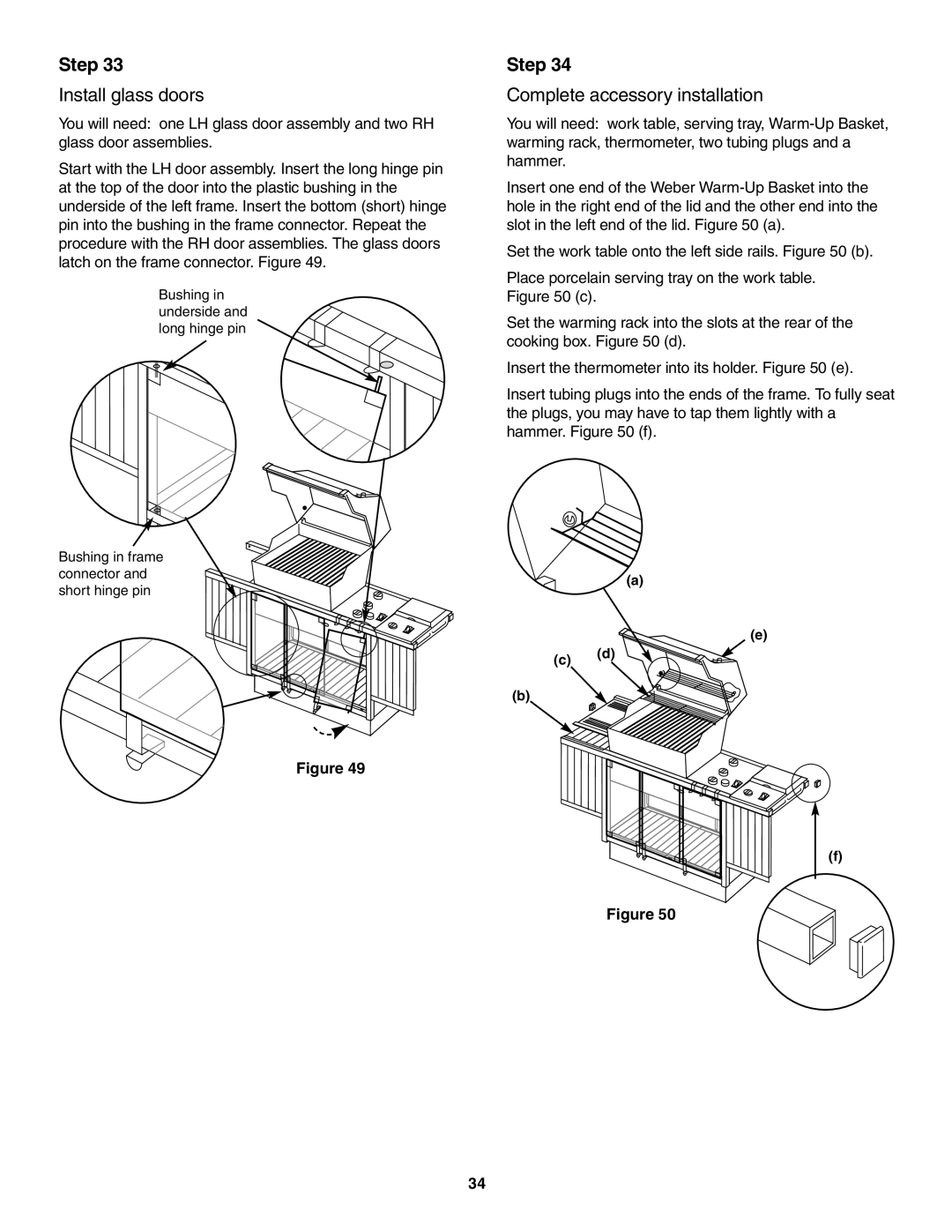 Weber 5500 owner manual Install glass doors, Complete accessory installation 