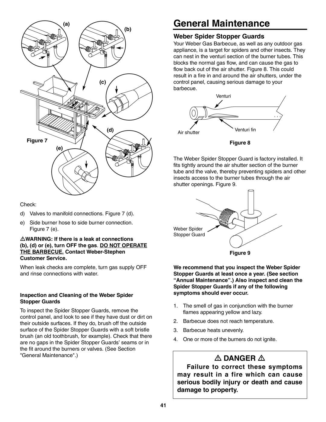 Weber 5500 owner manual General Maintenance, Inspection and Cleaning of the Weber Spider Stopper Guards 