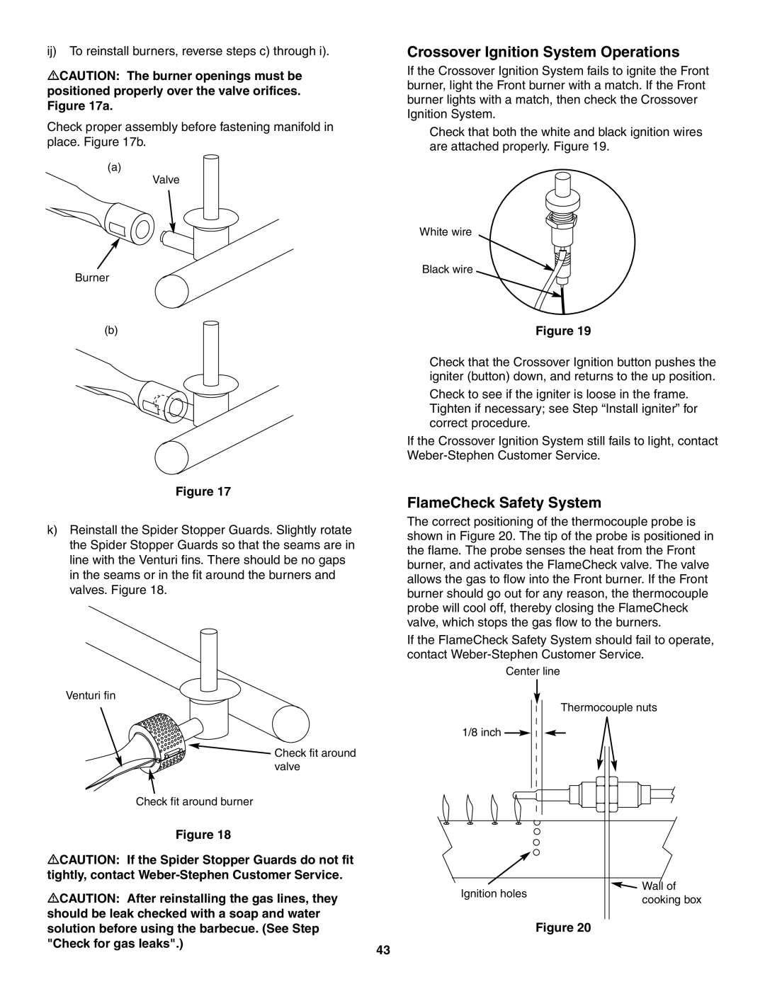 Weber 5500 owner manual Crossover Ignition System Operations, FlameCheck Safety System, Check for gas leaks 