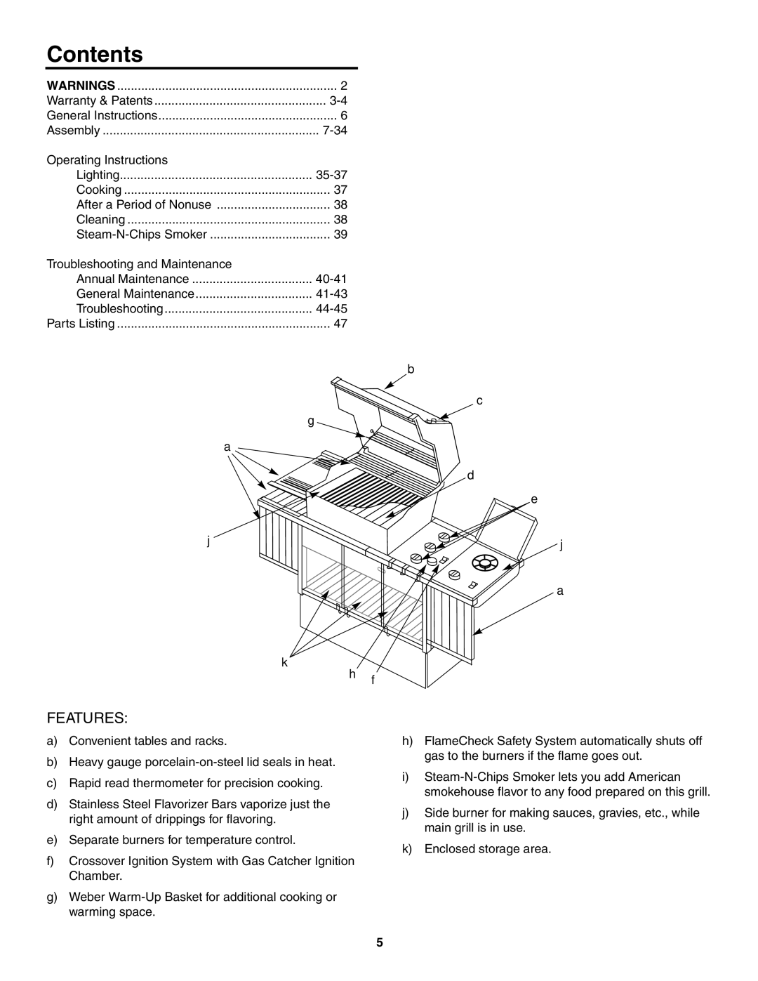 Weber 5500 owner manual Contents 