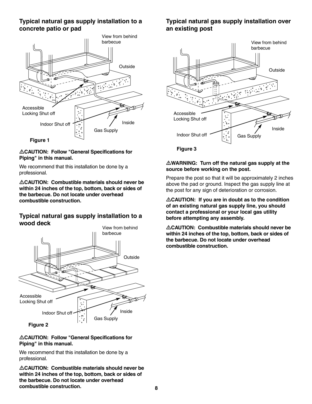 Weber 5500 owner manual Typical natural gas supply installation to a wood deck 