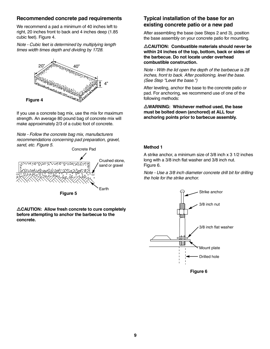 Weber 5500 owner manual Recommended concrete pad requirements, Method 