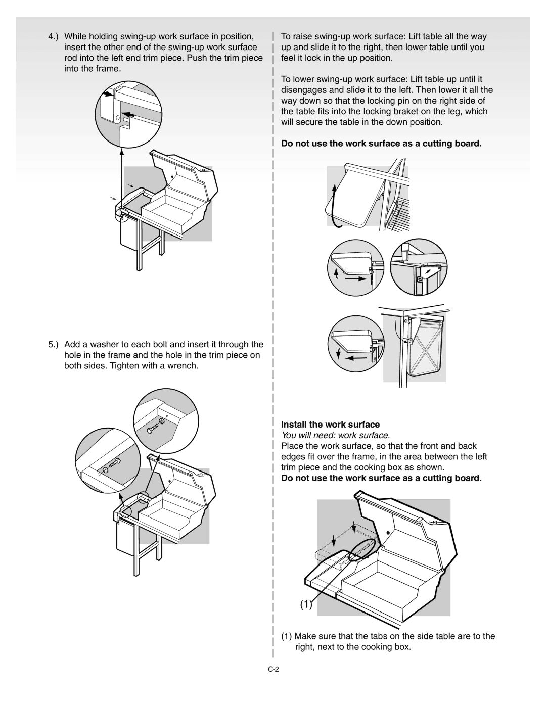 Weber 55008 manual You will need work surface, Do not use the work surface as a cutting board 