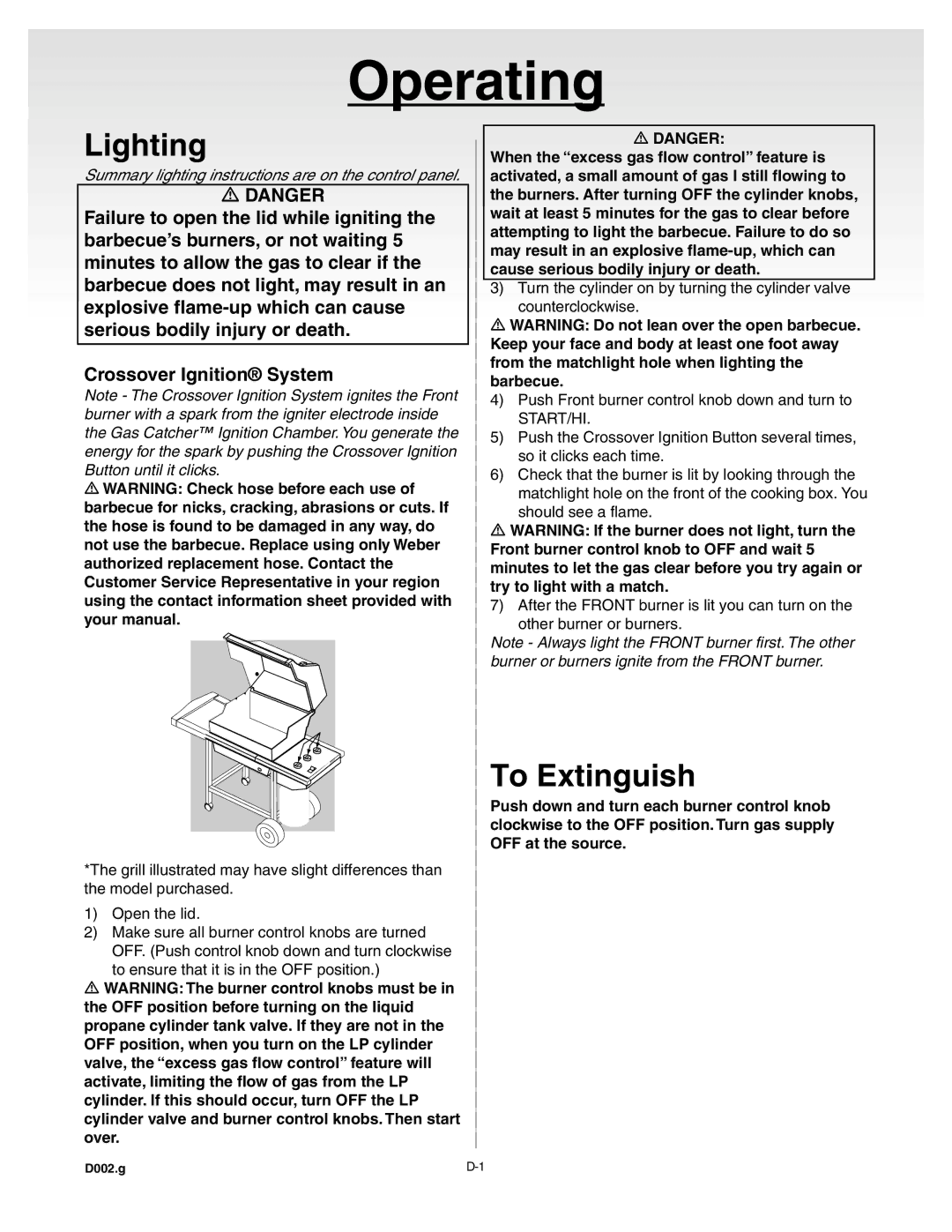 Weber 55008 manual Lighting, To Extinguish 