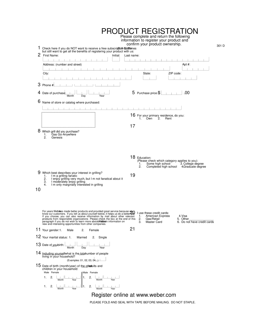 Weber 55008 manual Product Registration 