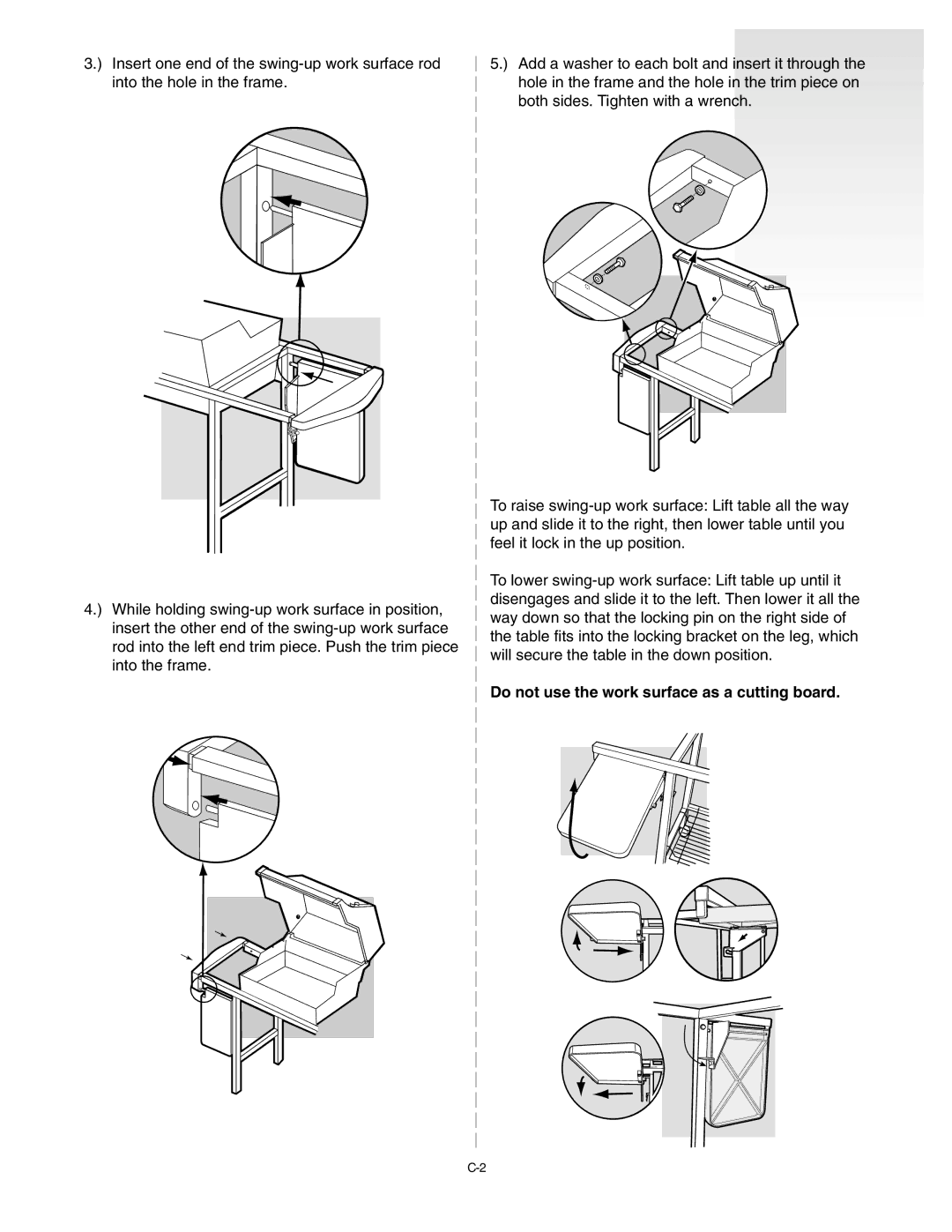 Weber 55009 manual Do not use the work surface as a cutting board 