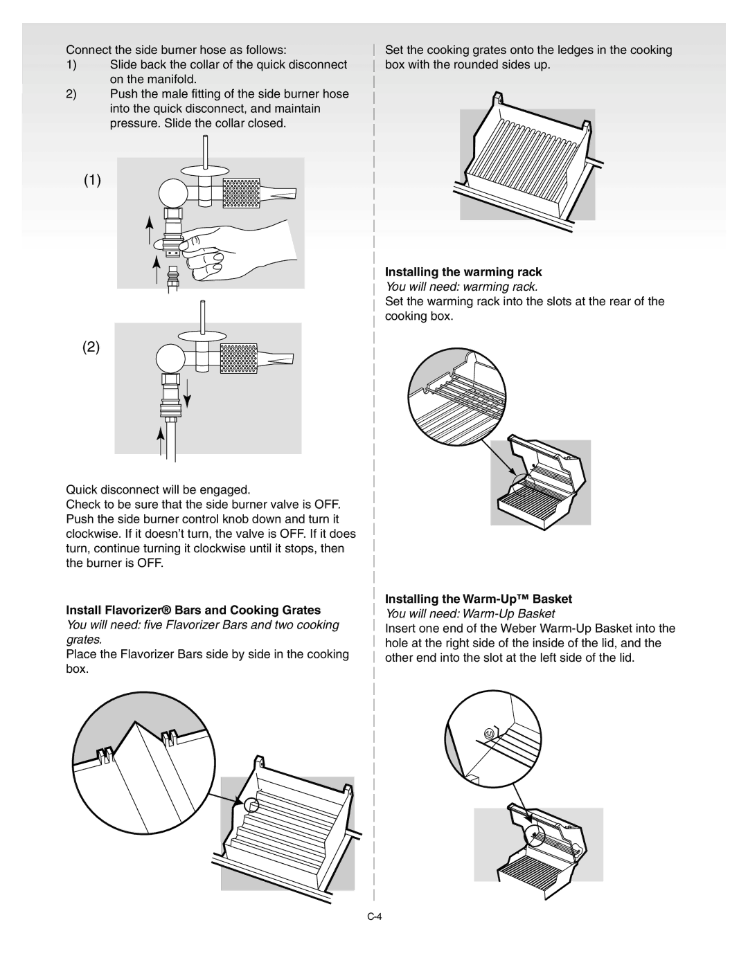 Weber 55009 manual Installing the warming rack, Installing the Warm-Up Basket 