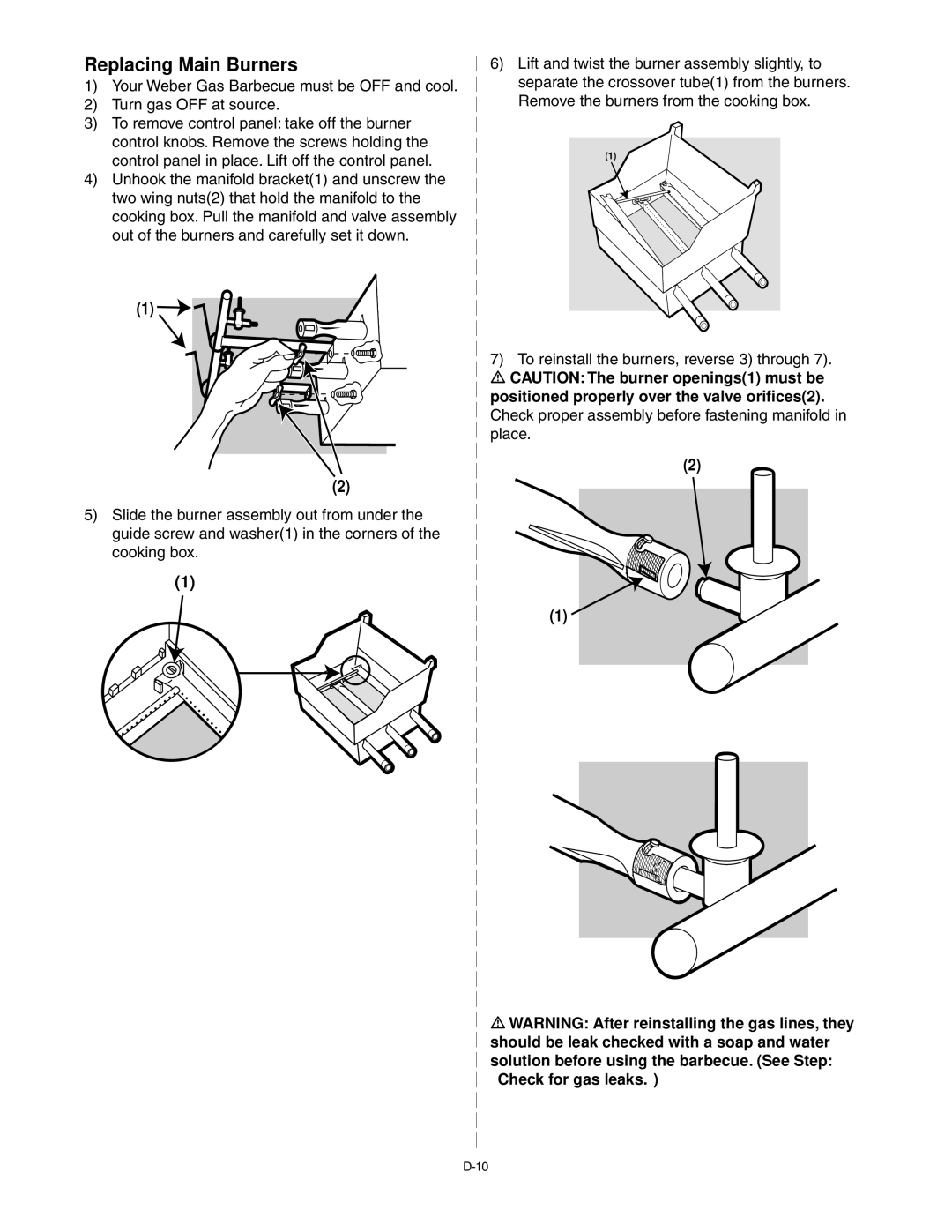 Weber 55009 manual Replacing Main Burners 