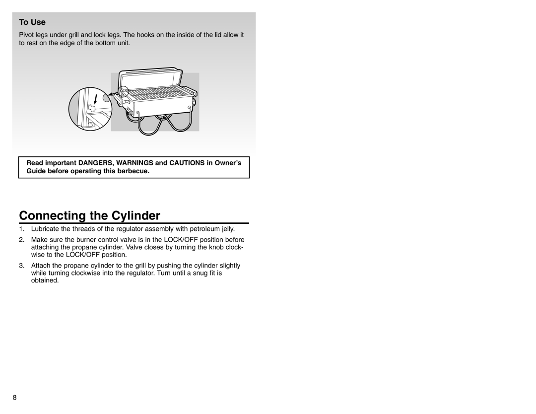 Weber 55014 manual Connecting the Cylinder, To Use 