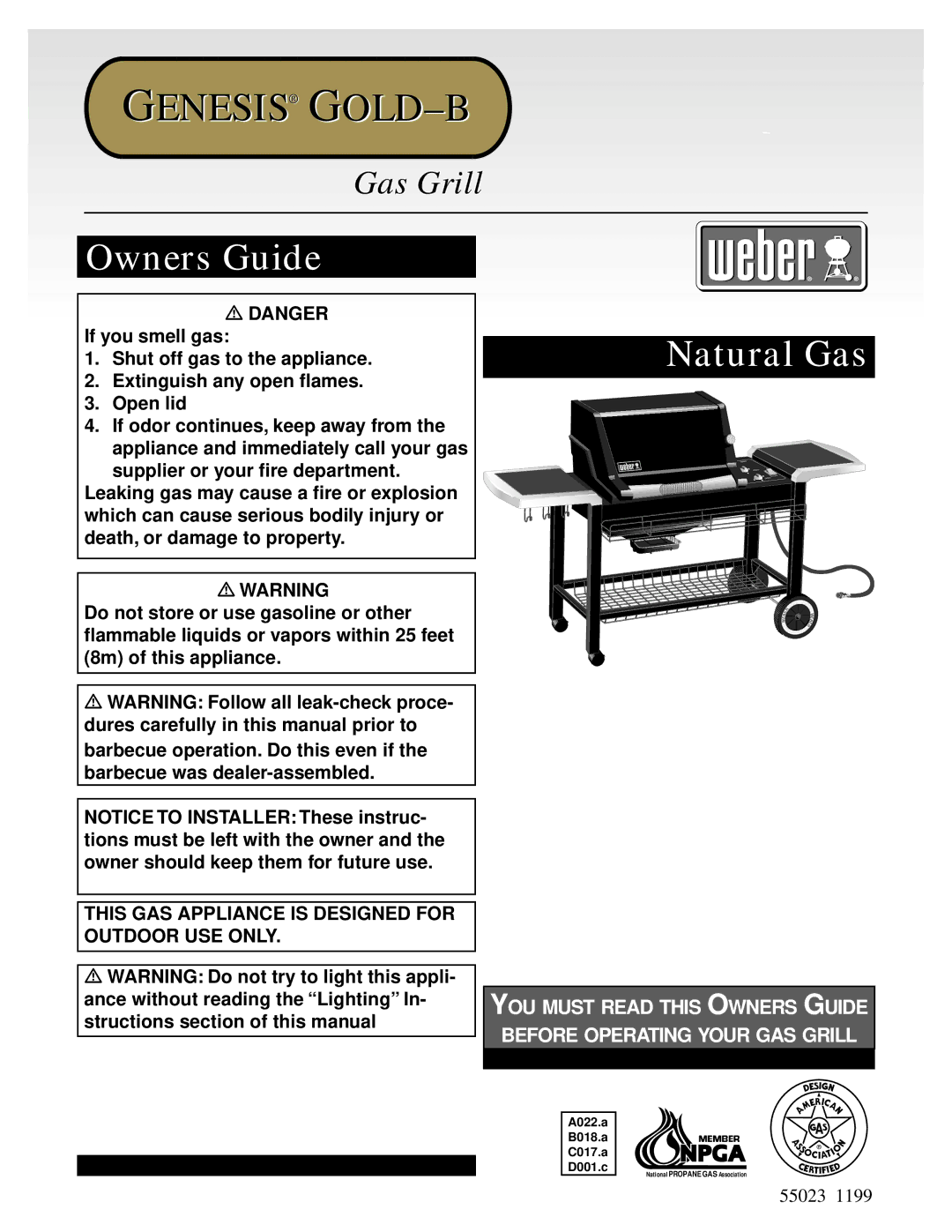 Weber GENESIS GOLDB Gas Grill, 55023 1199 manual Genesis GOLD-B 