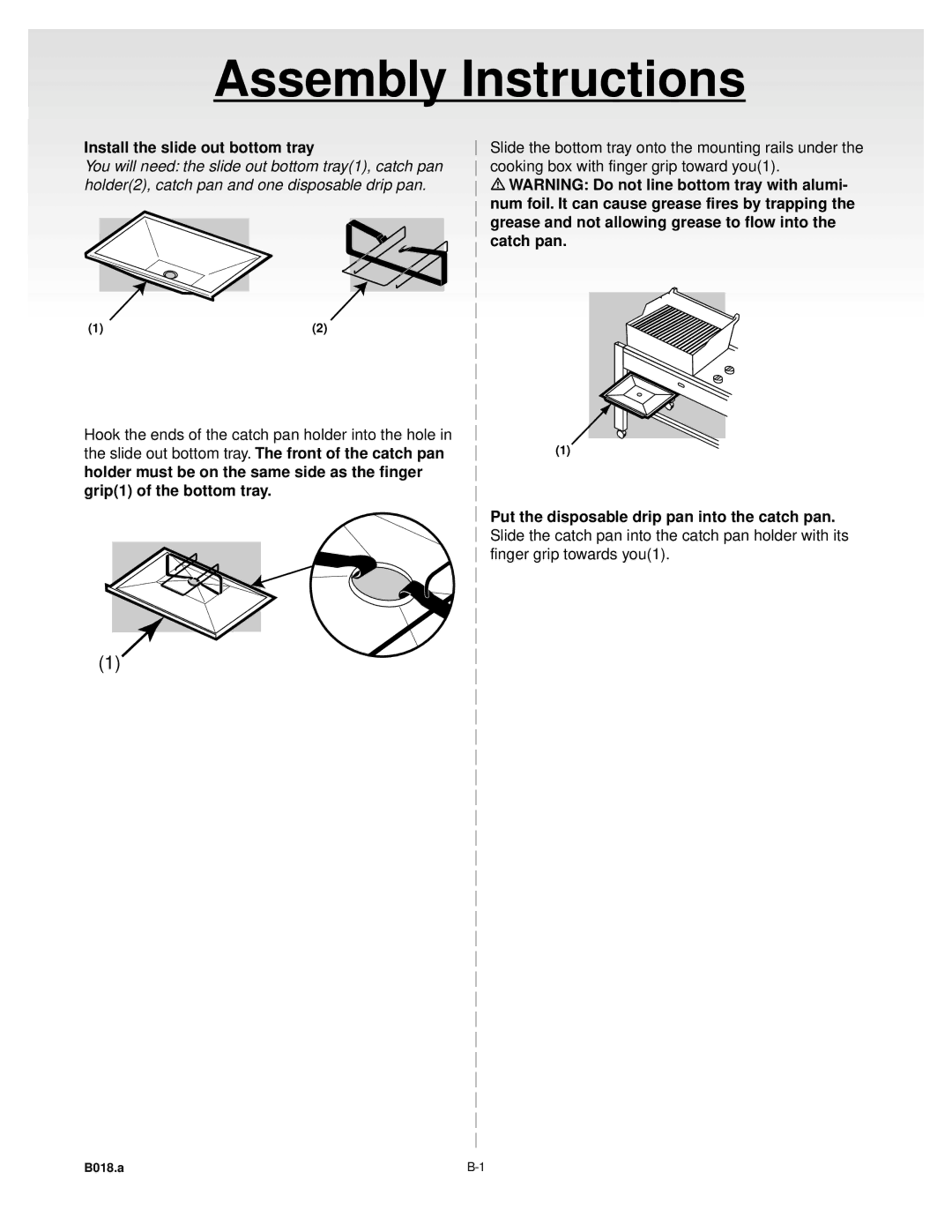 Weber GENESIS GOLDB Gas Grill, 55023 1199 manual Assembly Instructions, Install the slide out bottom tray 