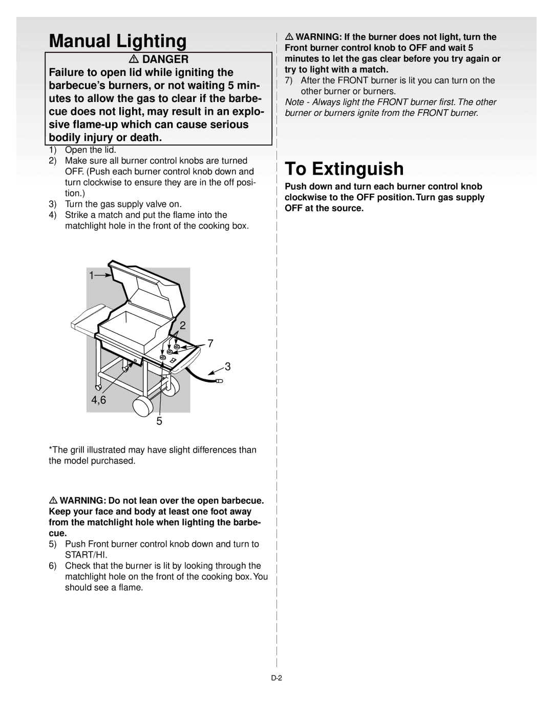 Weber 55023 1199, GENESIS GOLDB Gas Grill manual Manual Lighting 