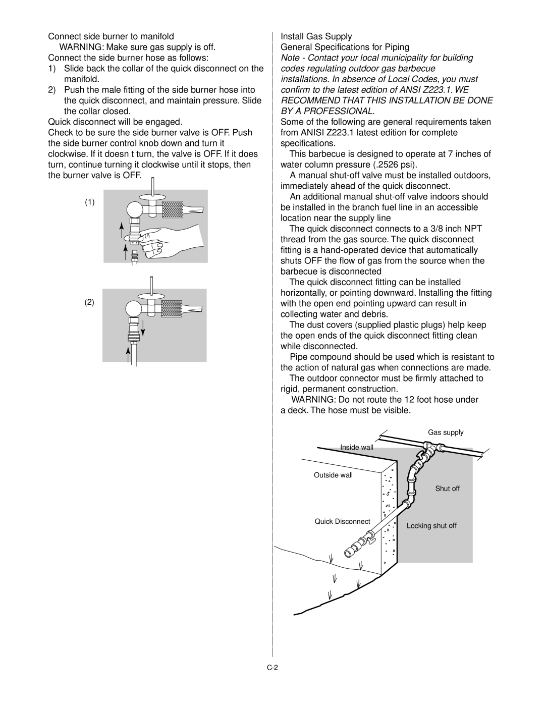 Weber 55024 manual Install Gas Supply General Specifications for Piping 