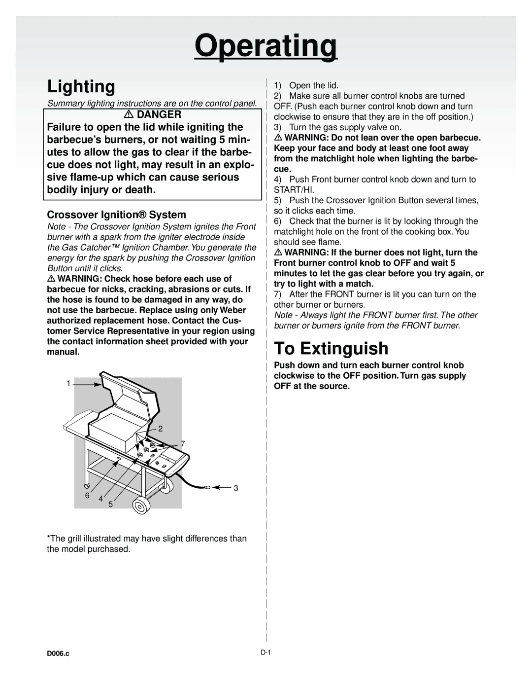 Weber 55024 manual Lighting, To Extinguish 