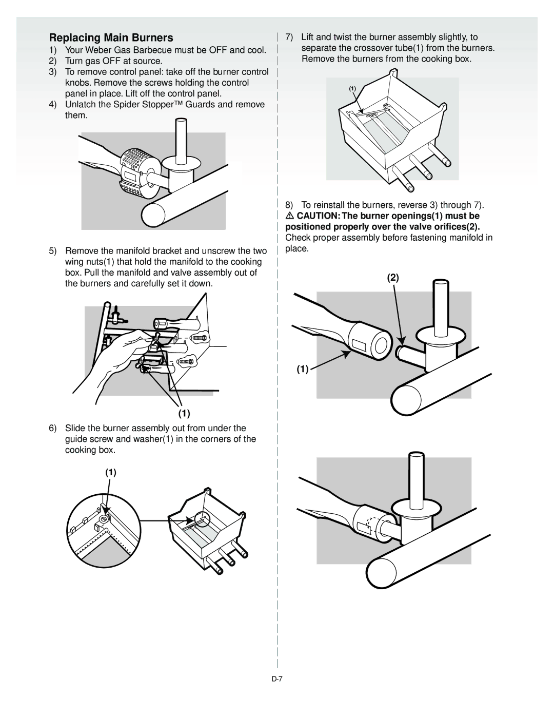 Weber 55024 manual Replacing Main Burners 