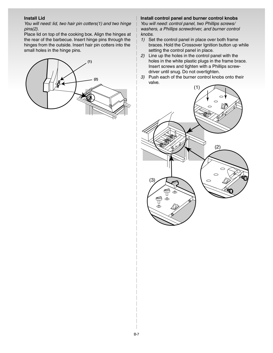 Weber Liquid Propane Grill, 55052 0100 manual Install Lid, You will need lid, two hair pin cotters1 and two hinge pins2 