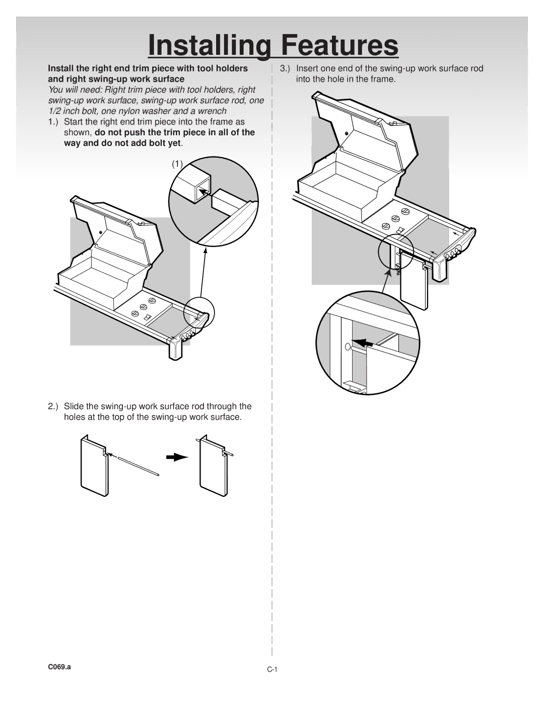 Weber 55052 0100, Liquid Propane Grill Install the right end trim piece with tool holders, Right swing-up work surface 