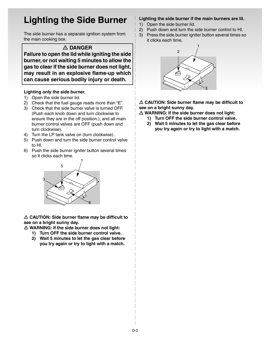 Weber 55052 0100, Liquid Propane Grill manual Lighting the Side Burner, Lighting only the side burner 