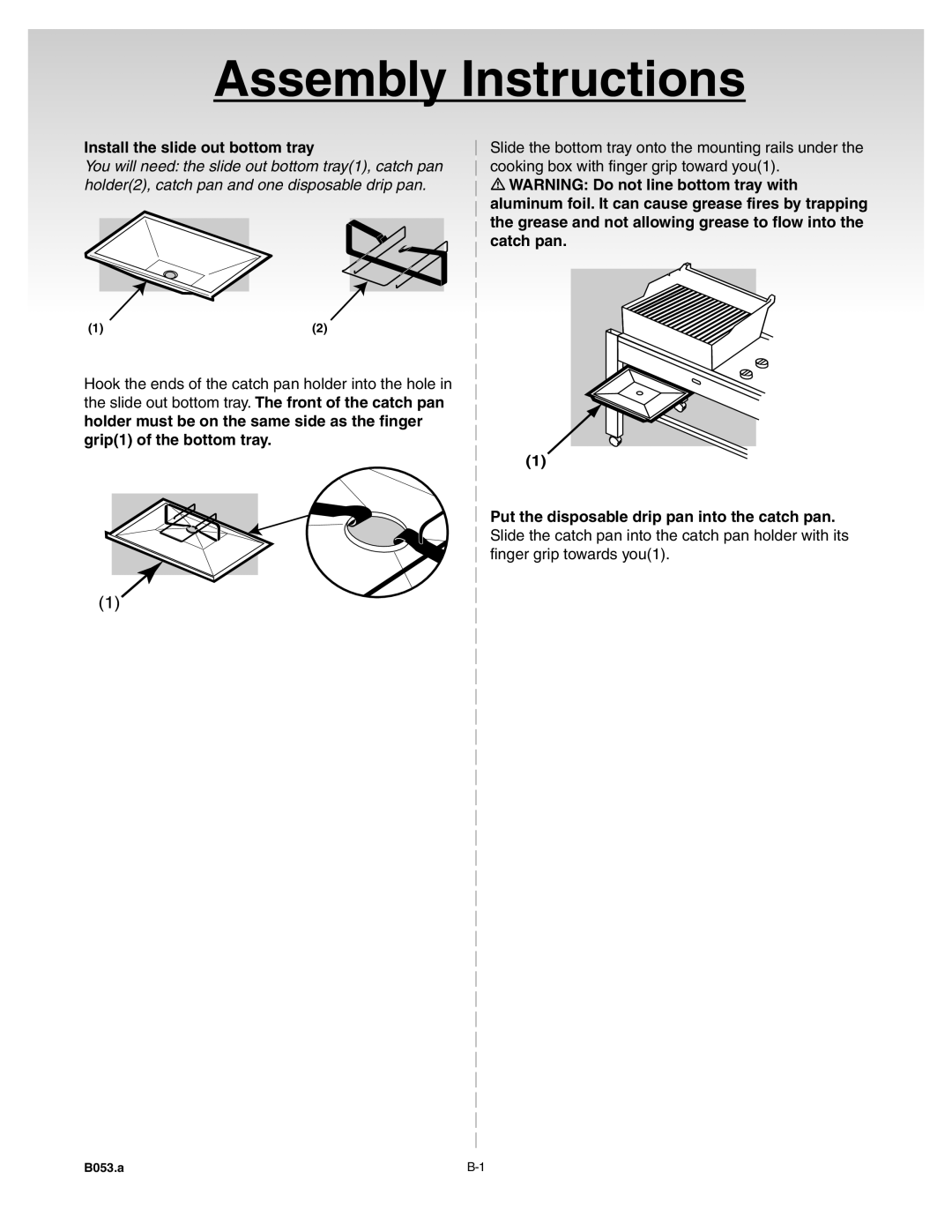 Weber 55062 manual Assembly Instructions, Install the slide out bottom tray 