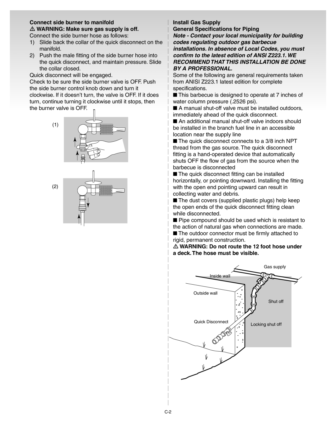 Weber 55062 manual Install Gas Supply General Specifications for Piping 