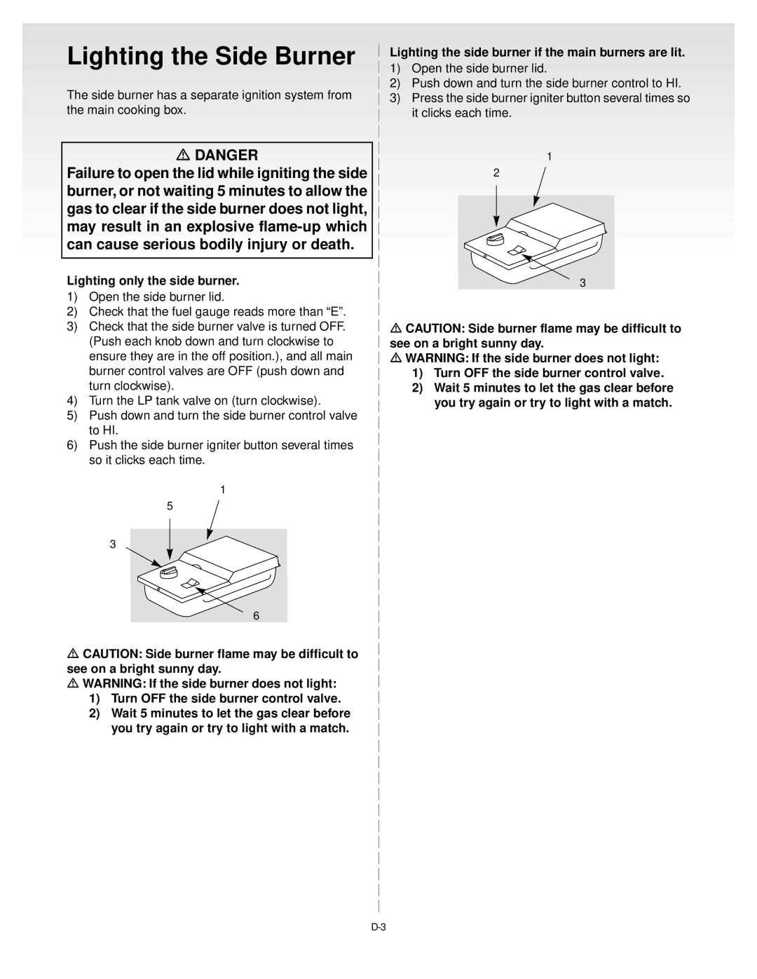 Weber 55062 manual Lighting the Side Burner, Lighting only the side burner 