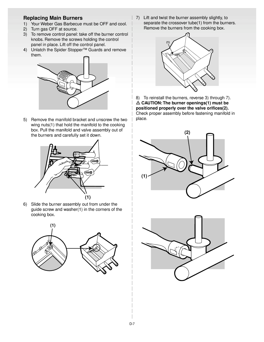 Weber 55062 manual Replacing Main Burners 