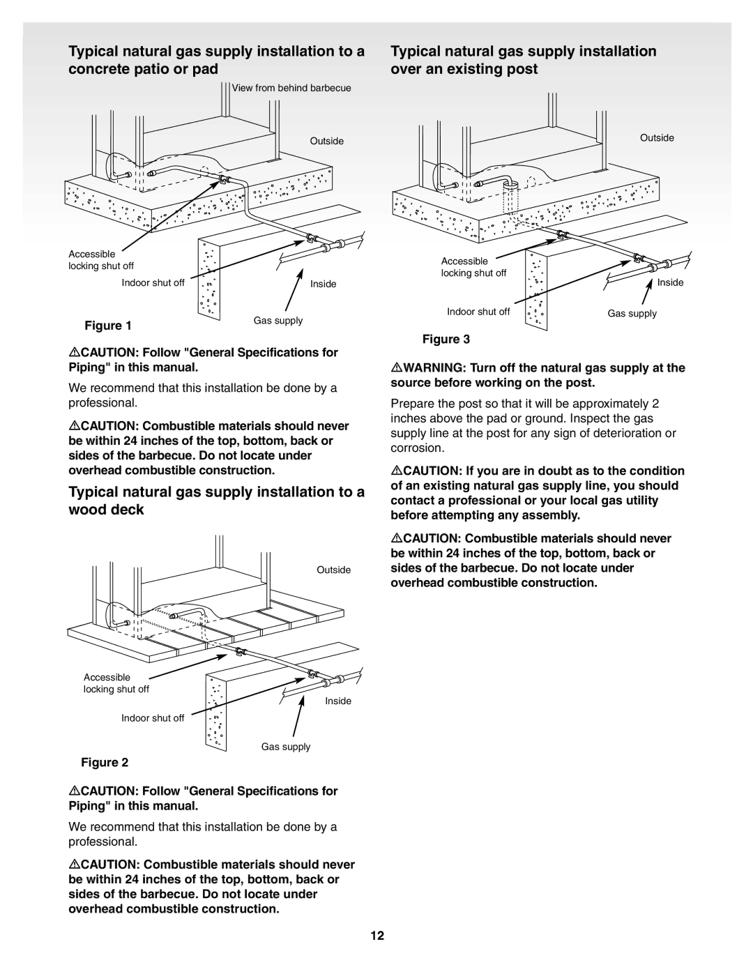 Weber 55159, Genesis Silver B Gas Grill manual Typical natural gas supply installation to a wood deck 