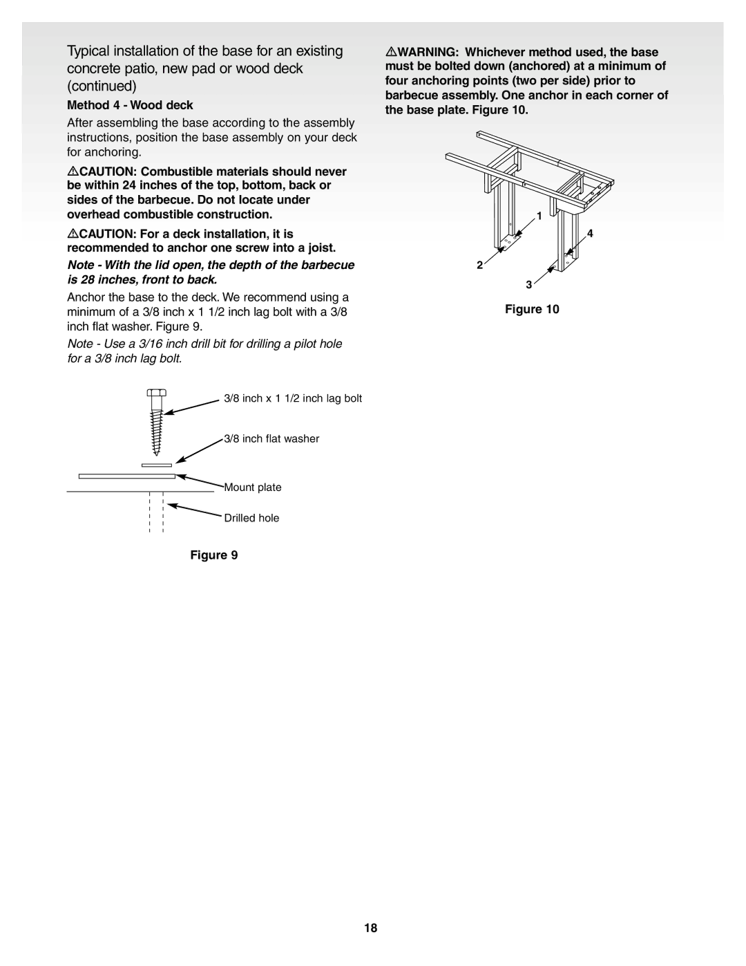 Weber 55159, Genesis Silver B Gas Grill manual Method 4 Wood deck 