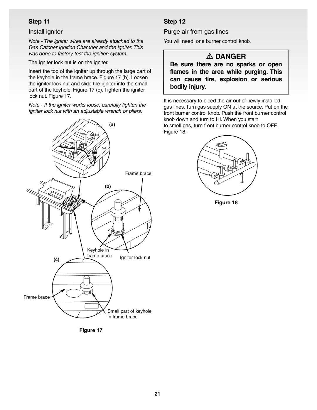 Weber Genesis Silver B Gas Grill, 55159 manual Install igniter, Purge air from gas lines 