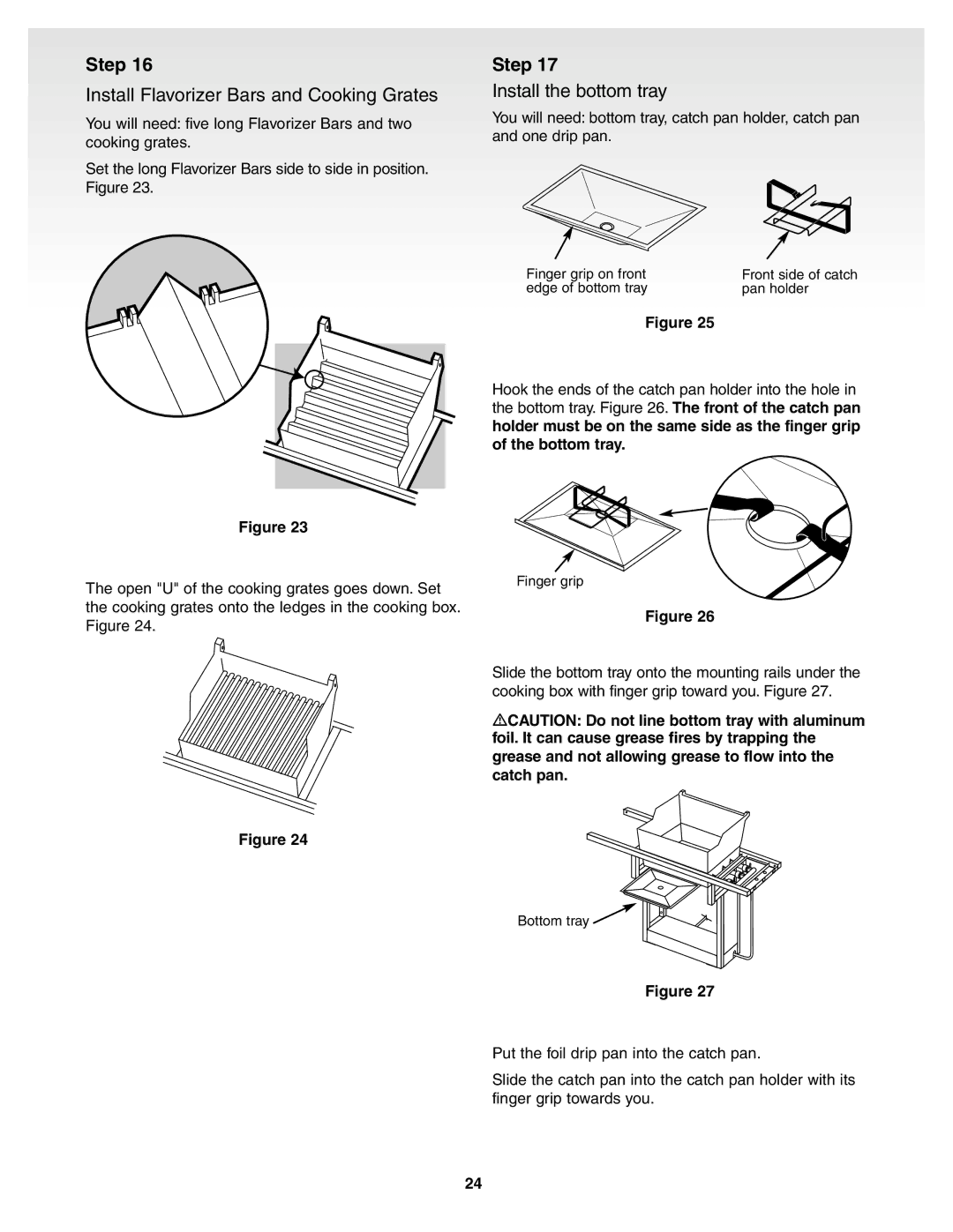 Weber 55159, Genesis Silver B Gas Grill manual Install Flavorizer Bars and Cooking Grates, Install the bottom tray 