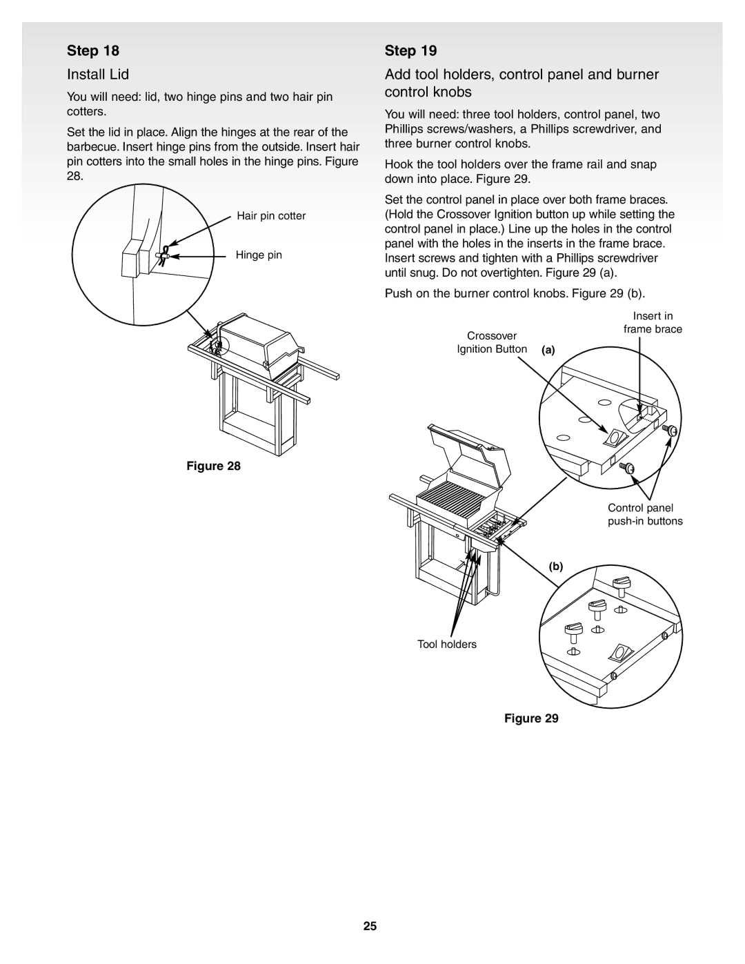 Weber Genesis Silver B Gas Grill, 55159 manual Install Lid, Add tool holders, control panel and burner control knobs 