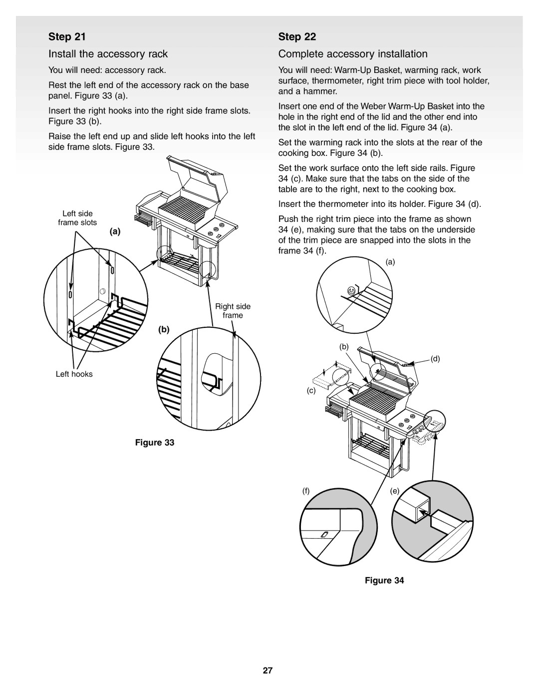 Weber Genesis Silver B Gas Grill, 55159 manual Install the accessory rack, Complete accessory installation 