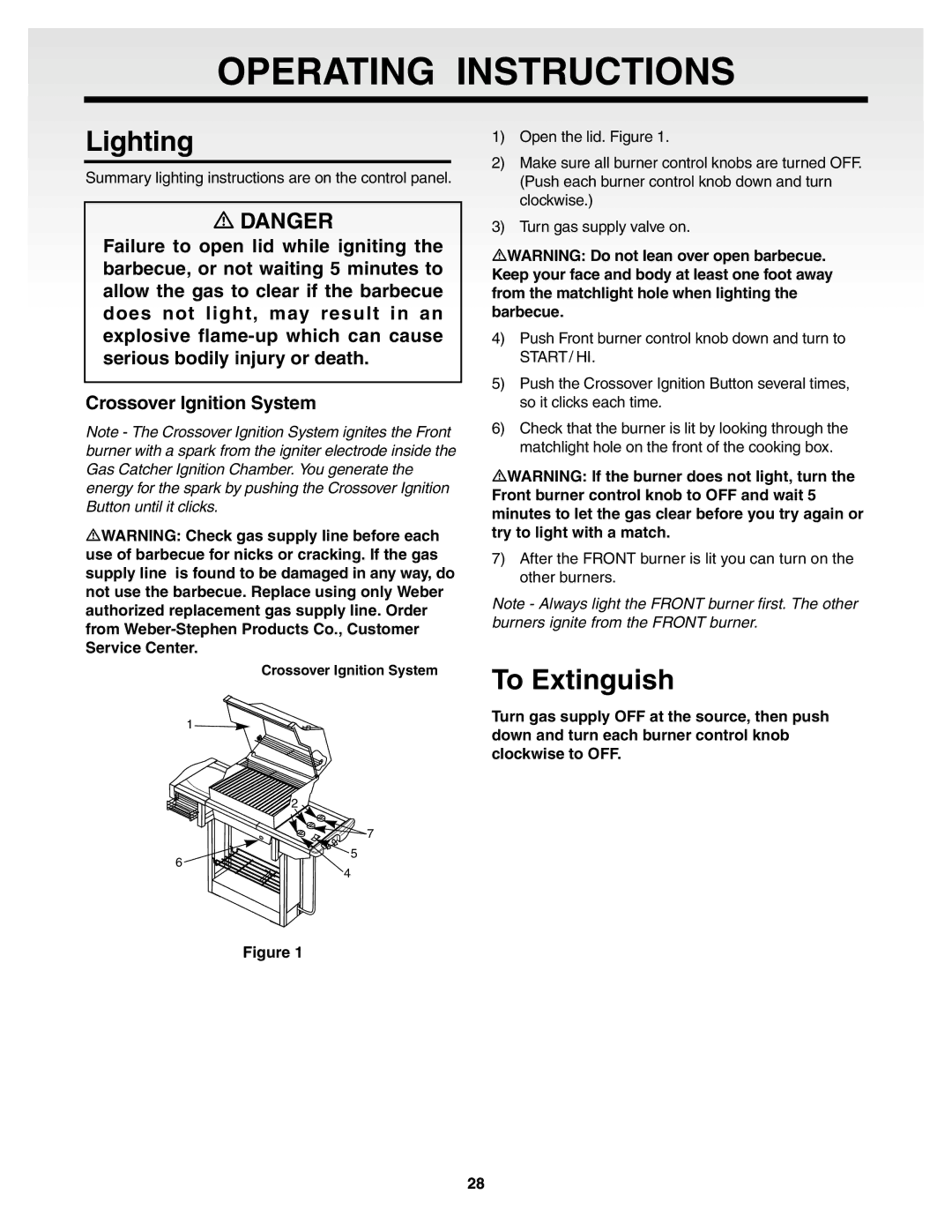 Weber 55159, Genesis Silver B Gas Grill manual Lighting, To Extinguish 