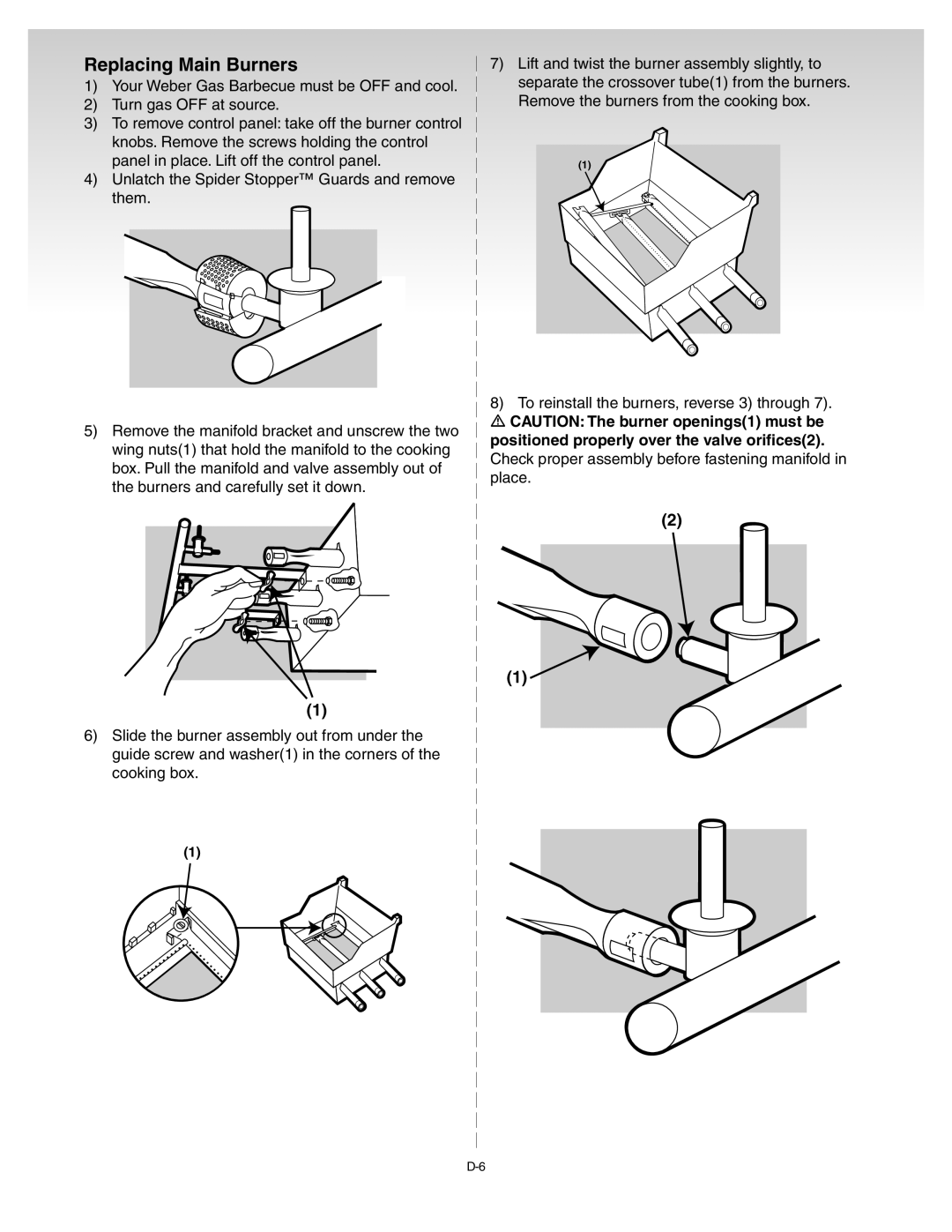 Weber 55204 manual Replacing Main Burners 