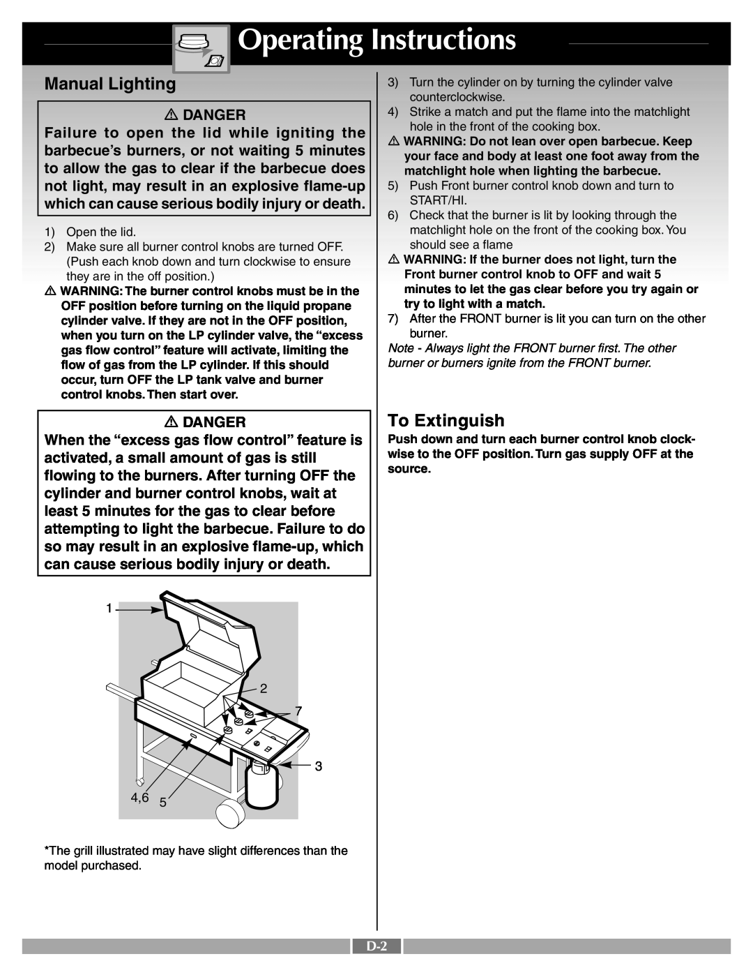 Weber 55249 manual Manual Lighting, Operating Instructions, To Extinguish, Danger 