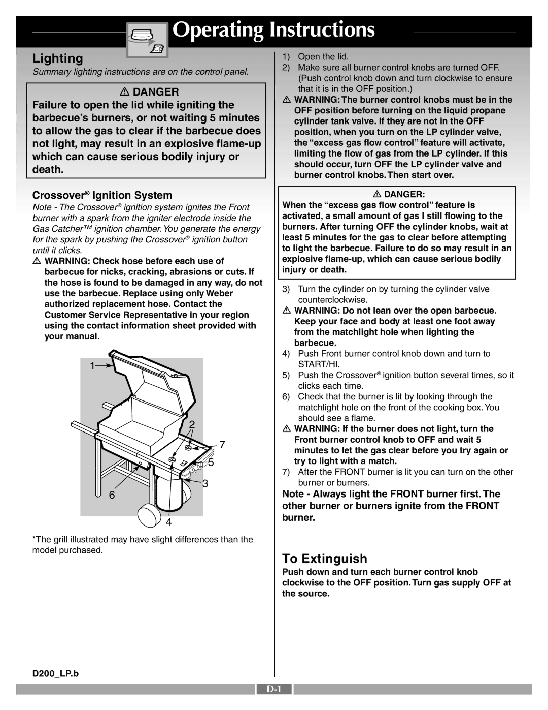 Weber 55258 manual Operating Instructions, Lighting, To Extinguish 