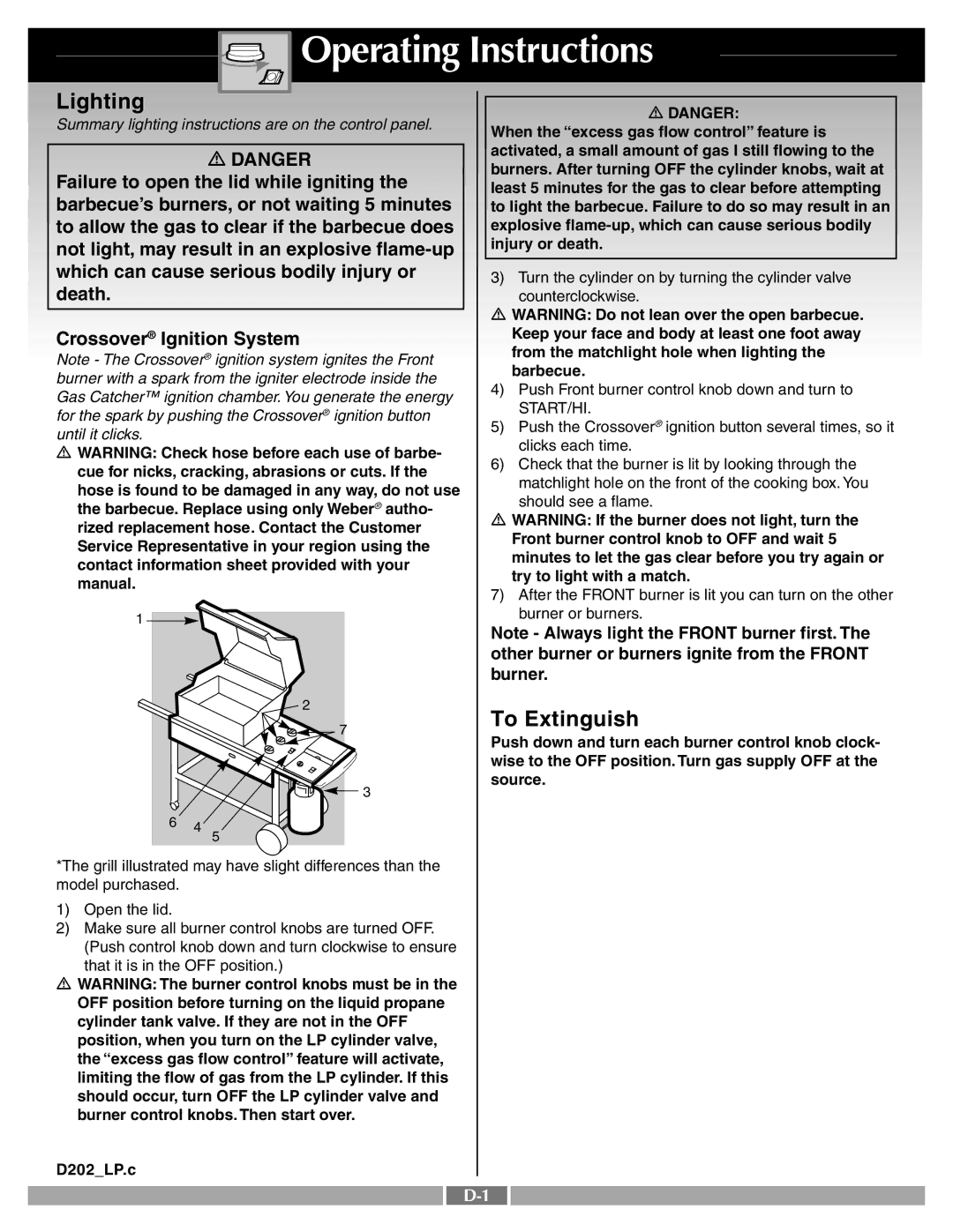 Weber 55260 manual Operating Instructions, Lighting, To Extinguish 