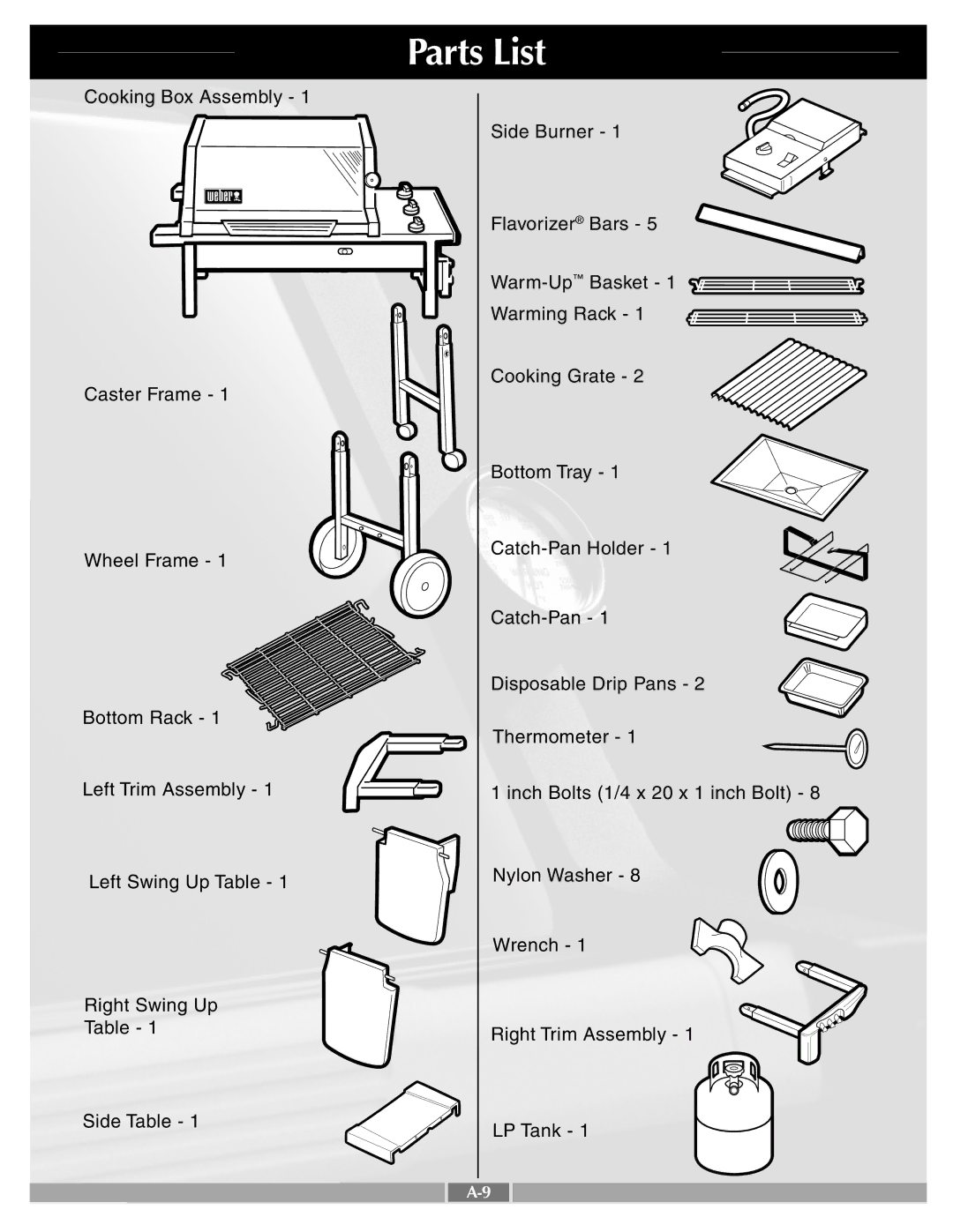 Weber 55260 manual Parts List 