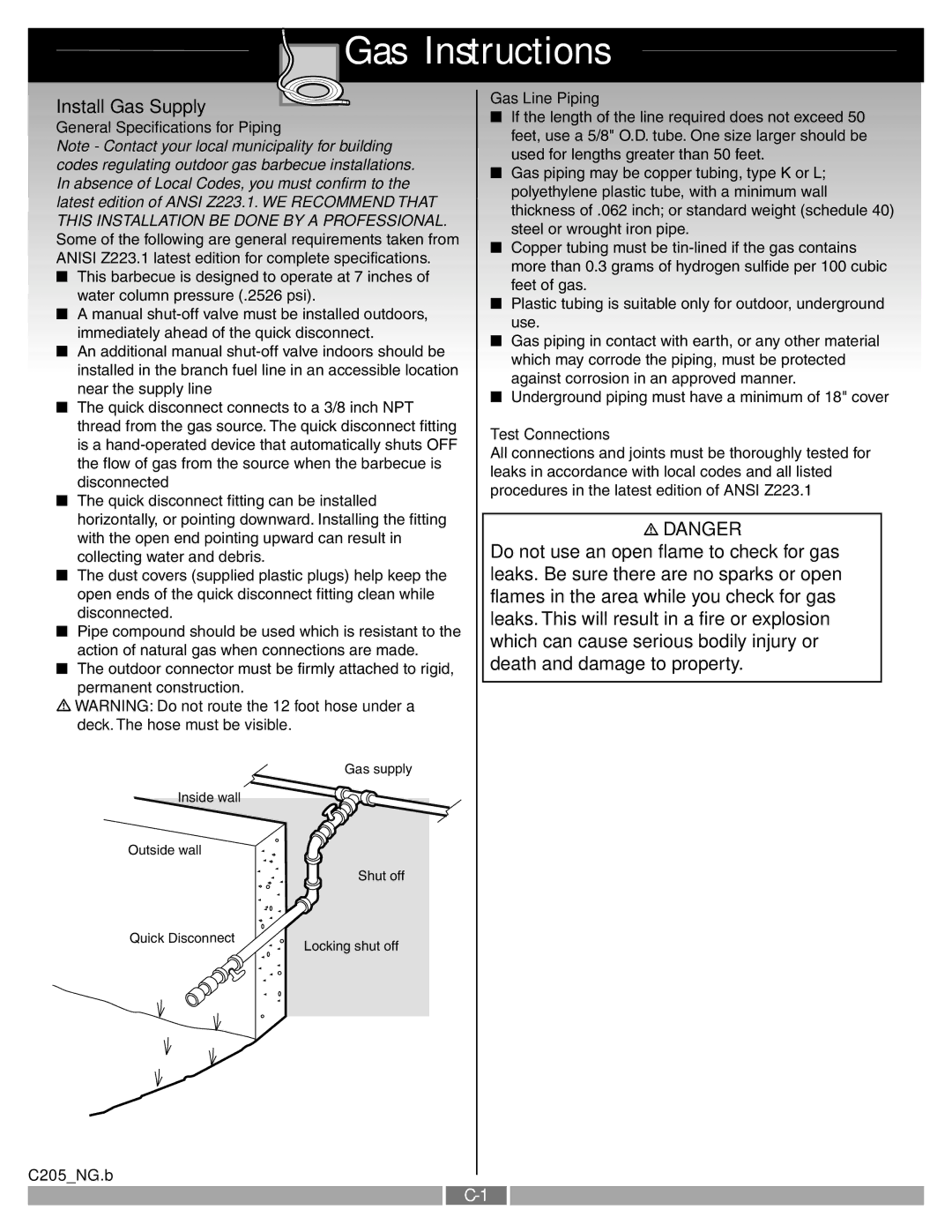 Weber 55263 manual Gas Instructions 