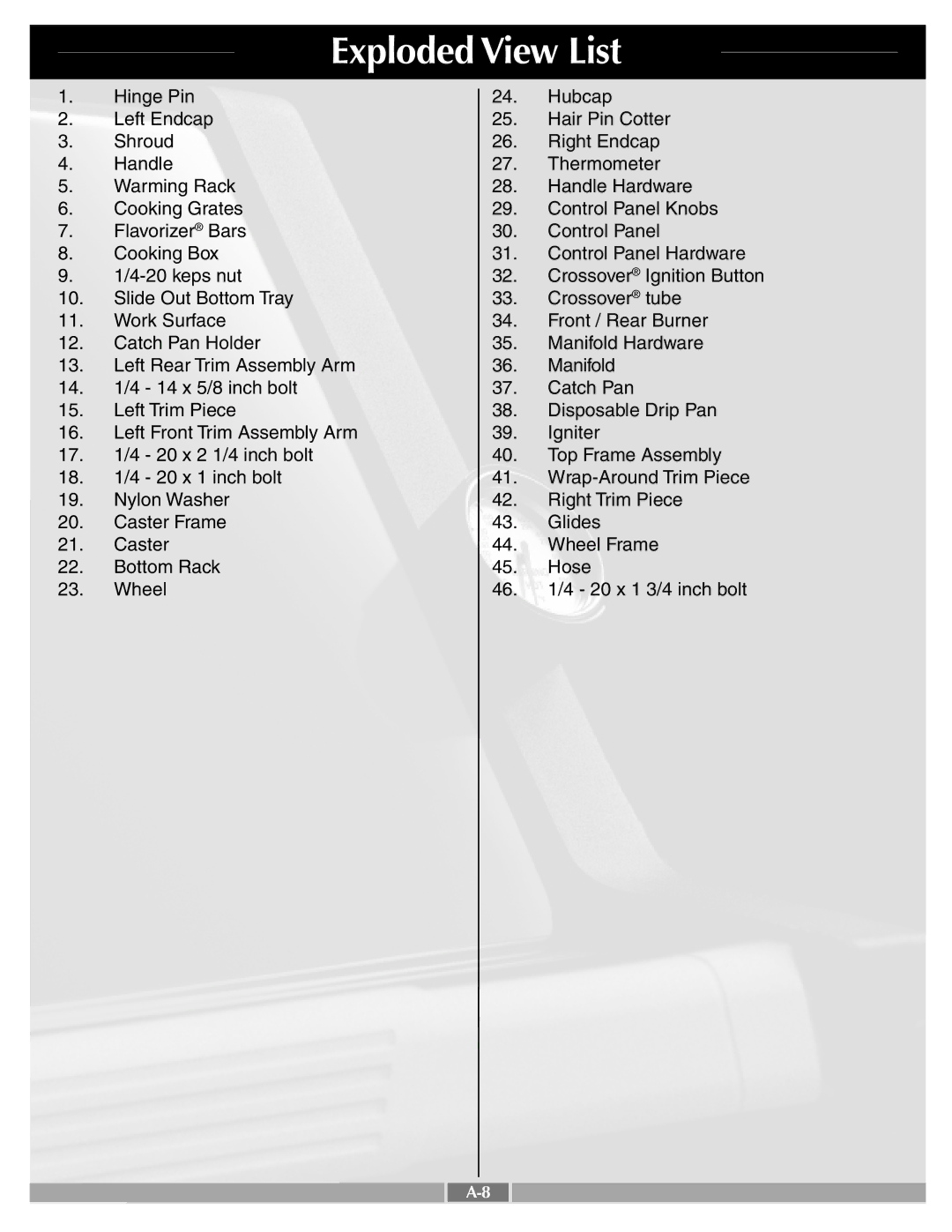 Weber 55263 manual Exploded View List 