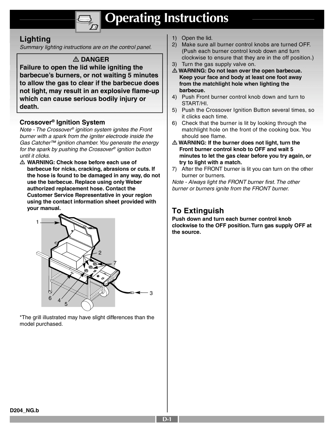 Weber 55265 manual Operating Instructions, Lighting, To Extinguish 