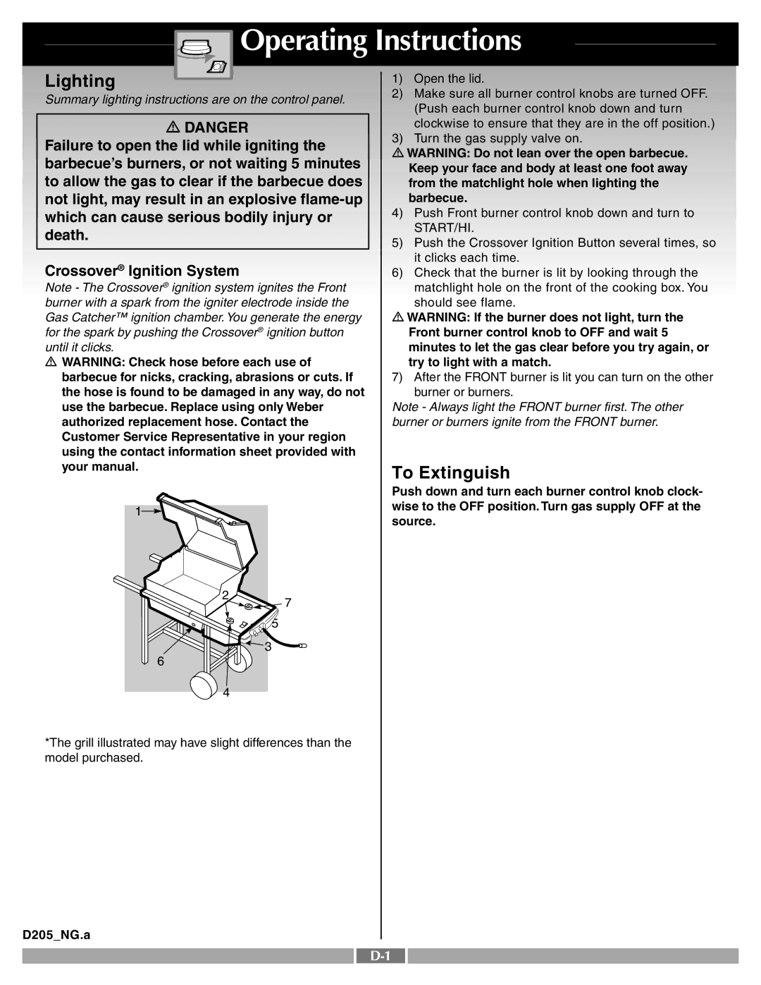 Weber 55266 manual Operating Instructions, Lighting, To Extinguish 