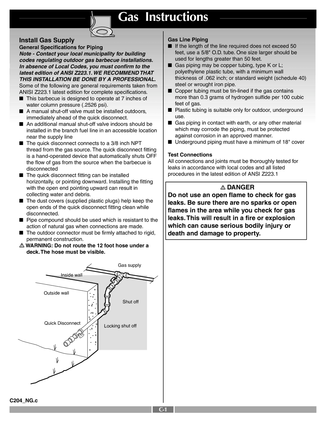 Weber 55268 manual Gas Instructions, Install Gas Supply 